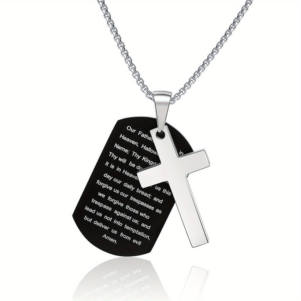Polished Metal Cross Cutout & Engraved Verse Necklace: Carry His Promise Close Daily