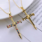 Nail-Inspired Cross Necklace with Cubic Zirconia: Hold His Grace Close