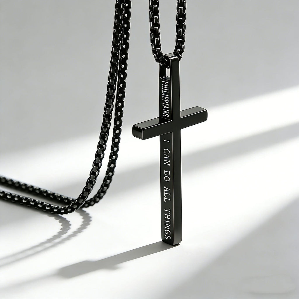 Cross Necklace with I Can Do All Things Inscription: Stylish Reminder of His Tender Strength