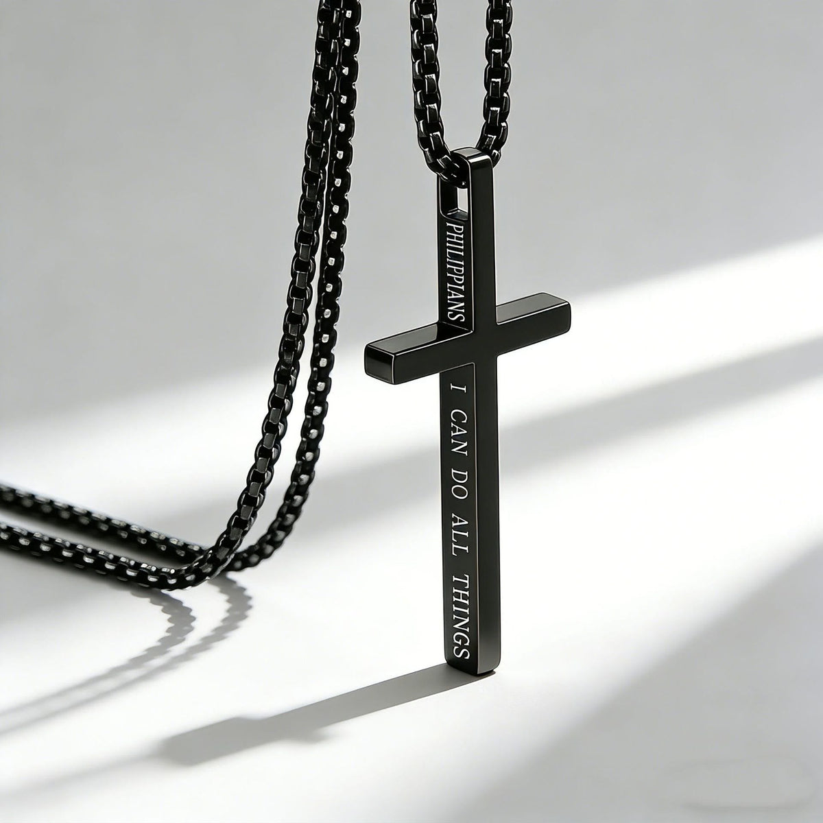 Cross Necklace with I Can Do All Things Inscription: Stylish Reminder of His Tender Strength