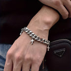 Curb Chain Bracelet with Dangling Cross Charms: Embody His Bold Grace