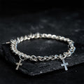 Curb Chain Bracelet with Dangling Cross Charms: Embody His Bold Grace