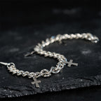 Curb Chain Bracelet with Dangling Cross Charms: Embody His Bold Grace