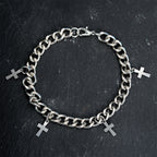Curb Chain Bracelet with Dangling Cross Charms: Embody His Bold Grace