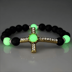 Volcanic Stone Bracelet with Glow-in-the-Dark Cross: Embody His Luminous Grace