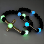 Volcanic Stone Bracelet with Glow-in-the-Dark Cross: Embody His Luminous Grace