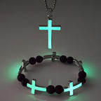Luminous Cross Necklace & Beaded Bracelet Set: Remind of His Quiet Light