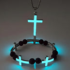 Luminous Cross Necklace & Beaded Bracelet Set: Remind of His Quiet Light