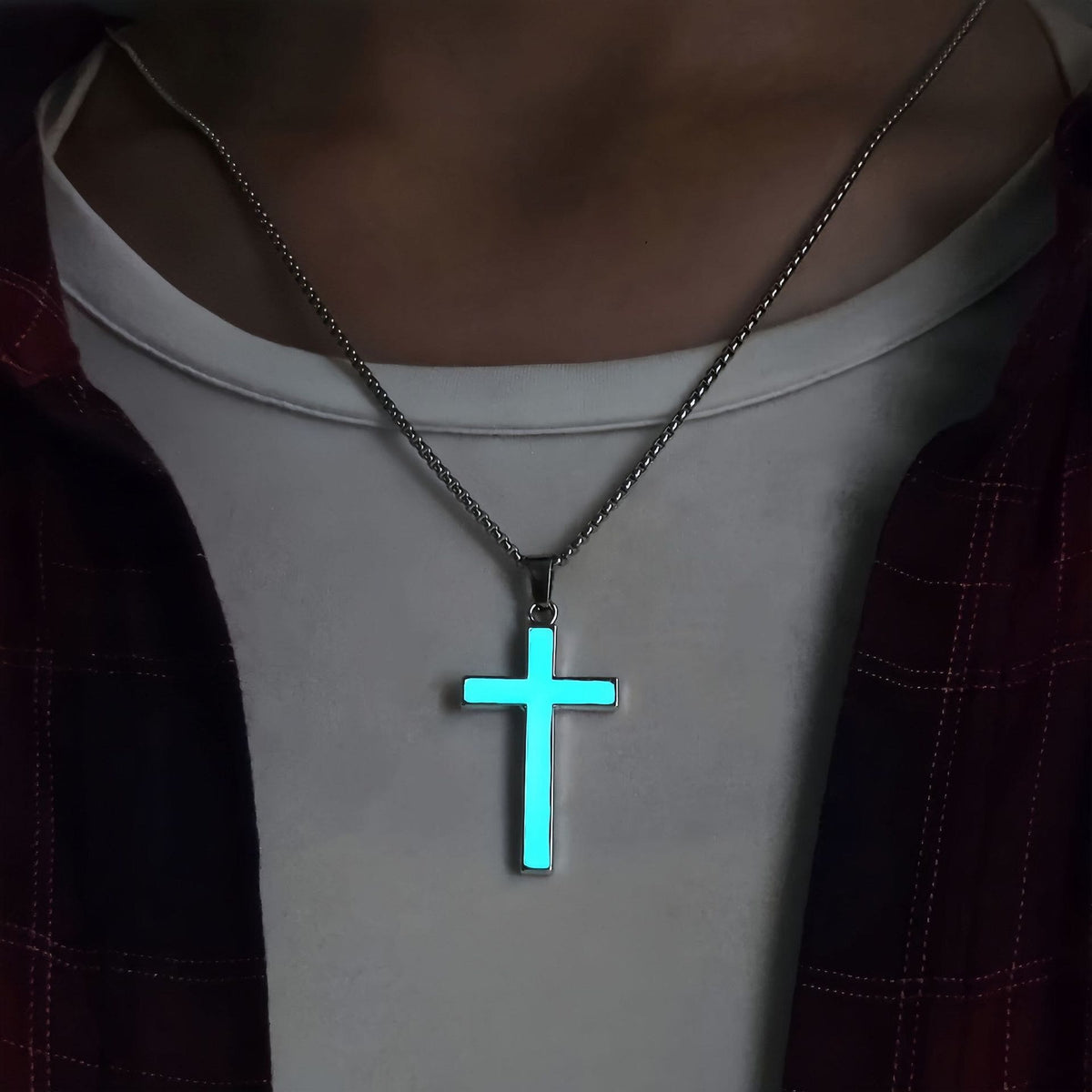 Luminous Cross Necklace & Beaded Bracelet Set: Remind of His Quiet Light