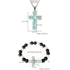 3-Color Luminous Cross Necklace & Beaded Bracelet Set: Remind of His Quiet Light