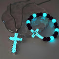 3-Color Luminous Cross Necklace & Beaded Bracelet Set: Remind of His Quiet Light
