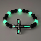 Glow-in-the-Dark Cross Jewelry Set with Volcanic Stone: Hold His Grace Close After Dark