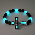 Glow-in-the-Dark Cross Jewelry Set with Volcanic Stone: Hold His Grace Close After Dark