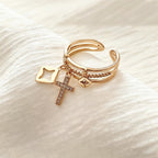 Shimmering Cross Charm Layered Band Ring: Remind of His Quiet Peace