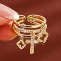 Shimmering Cross Charm Layered Band Ring: Remind of His Quiet Peace