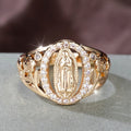 Our Lady Ring with Encircled Zircons & Floral Accents: Embody Her Tender Grace