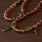 Vintage Strawberry Quartz Bracelet with Miraculous Medal Sacred Devotion