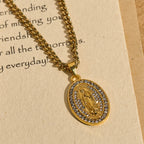 Sparkling Our Lady Oval Medallion Pendant Necklace: Embody Her Tender Intercession