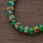 Frosted Green Agate & White Glass Cross Bracelet: Gentle Faith in Luminous Texture