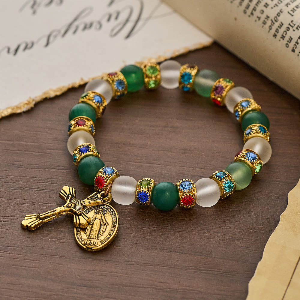Smooth Frosted Agate Crucifx & Our Lady Bracelet: Remind of His Tender Love