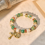 Smooth Frosted Agate Crucifx & Our Lady Bracelet: Remind of His Tender Love