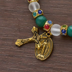 Smooth Frosted Agate Crucifx & Our Lady Bracelet: Remind of His Tender Love