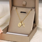 Cross & Our Lady Dual Pendant Golden Necklace: Embody His Grace and Maternal Care