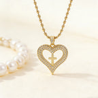 Golden Heart & Cross Sparkle Pendant Necklace: Embody His Sacred Love