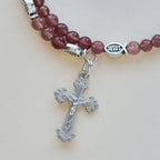 Strawberry Quartz Bracelet with Crucifix & Ichthys Charm