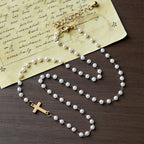 White Beads with Cross Necklace: Elegant Devotion & Faithful Grace