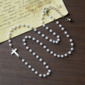 White Beads with Cross Necklace: Elegant Devotion & Faithful Grace