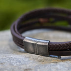 Tri - Color Stainless Steel Cross & Braided Leather Fashion Bracelet