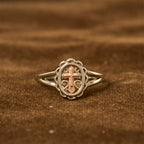 Dual - Tone Cross Ring: Silver & Rose Gold Filigree Faith Jewelry