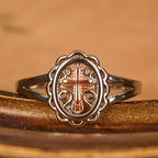 Dual - Tone Cross Ring: Silver & Rose Gold Filigree Faith Jewelry