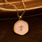 Geometric Cross Pendant Necklace in Pastel Hues