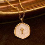 Geometric Cross Pendant Necklace in Pastel Hues