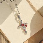 Crafted Cardinal Necklace Cross Pendant Red Bird Necklace