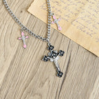 Classic Style Colorful Crafted Triple Crucifix Pendant Chain Necklace