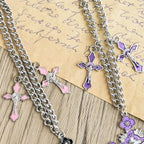 Classic Style Colorful Crafted Triple Crucifix Pendant Chain Necklace