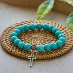 10mm Turquoise Beads Christian Cross Bracelet