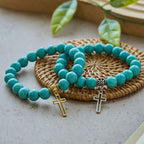 10mm Turquoise Beads Christian Cross Bracelet