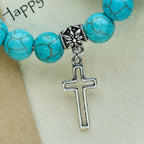 10mm Turquoise Beads Christian Cross Bracelet