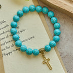 10mm Turquoise Beads Christian Cross Bracelet