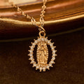 Oval Our Lady Necklace with Encircled Cubic Zirconia: Embody Her Tender Grace