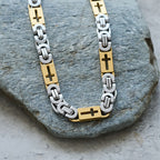 Tri - Color Cross - Embedded Chain Necklace & Bracelet: Bold Faith Statement