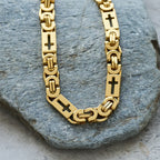Tri - Color Cross - Embedded Chain Necklace & Bracelet: Bold Faith Statement