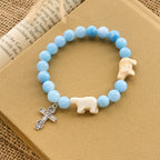 Blue Bead Polar Bear Handmade Cross Bracelet: Save Our Polar Bears