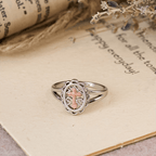 Dual - Tone Cross Ring: Silver & Rose Gold Filigree Faith Jewelry