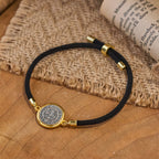 St. Benedict Medal Black Rope Cord Adjustable Bracelet
