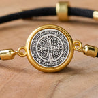 St. Benedict Medal Black Rope Cord Adjustable Bracelet